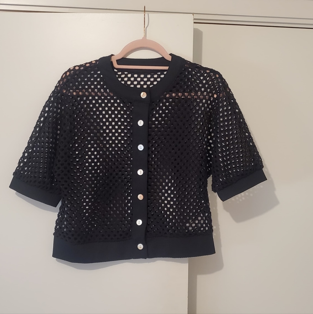 Black Crochet Short Sleeve Cardigan